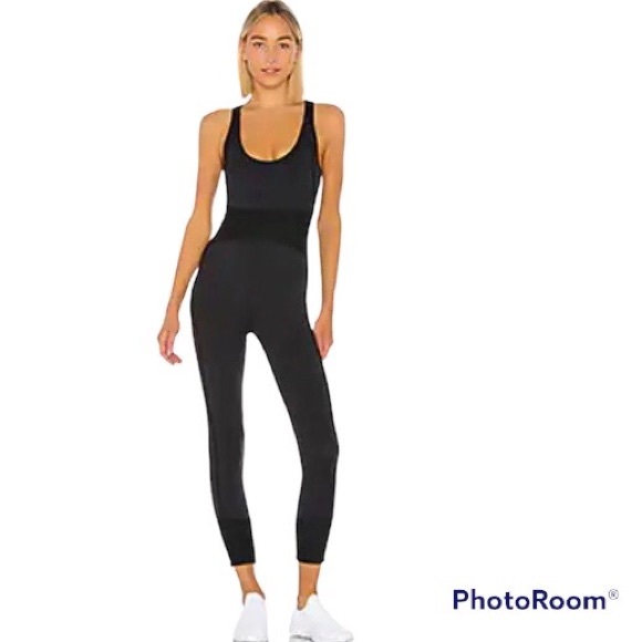 Free People FP Movement First Place Onesies Ribbed Waist Racer Back Black Sz L - Picture 1 of 10